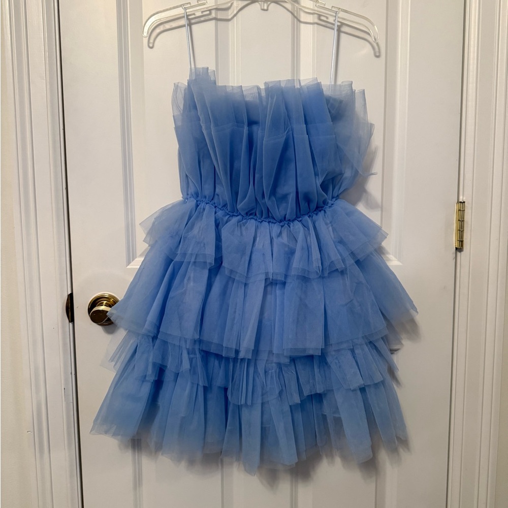 Elegant Blue Tulle Mini Dress